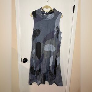 Abstract Pattern Linen Sleeveless Dress